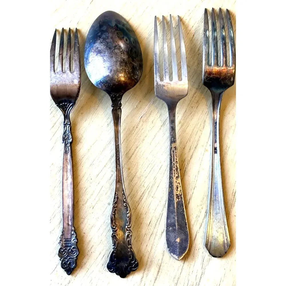 Mixed Lot 4 VTG Silverplate Forks & Spoon Ornate Victorian Art Nouveau English